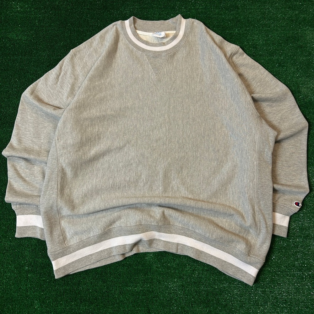 Champion Sweatshirt Mens 2XL Gray Reverse Weave Striped Trim CS3048 950